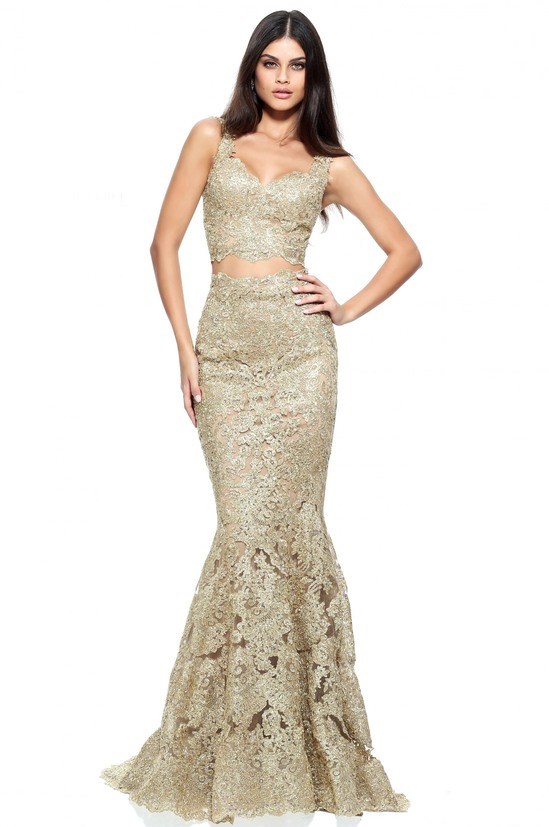 Metallic Lace Crystallized Two Piece Gold – Haute on High