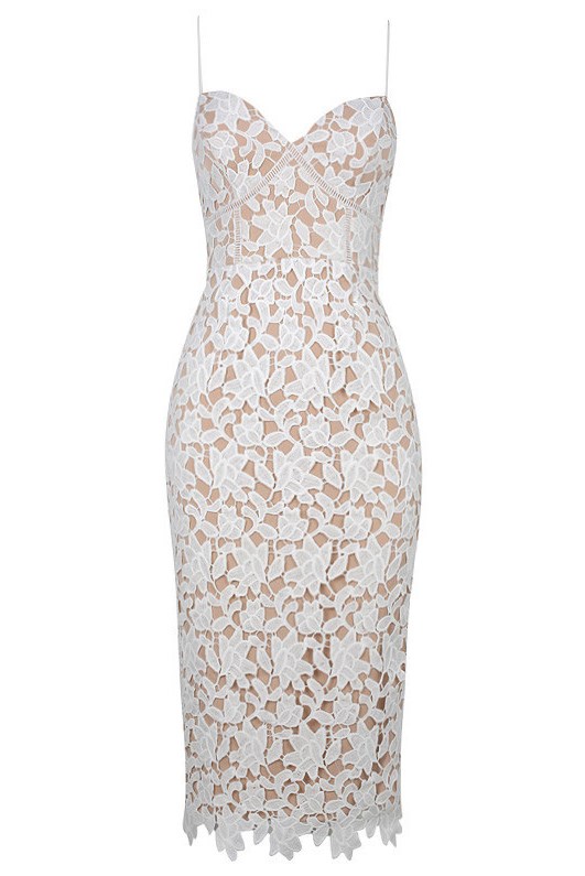 Crochet Lace Overlay Midi Spaghetti Strap Dress