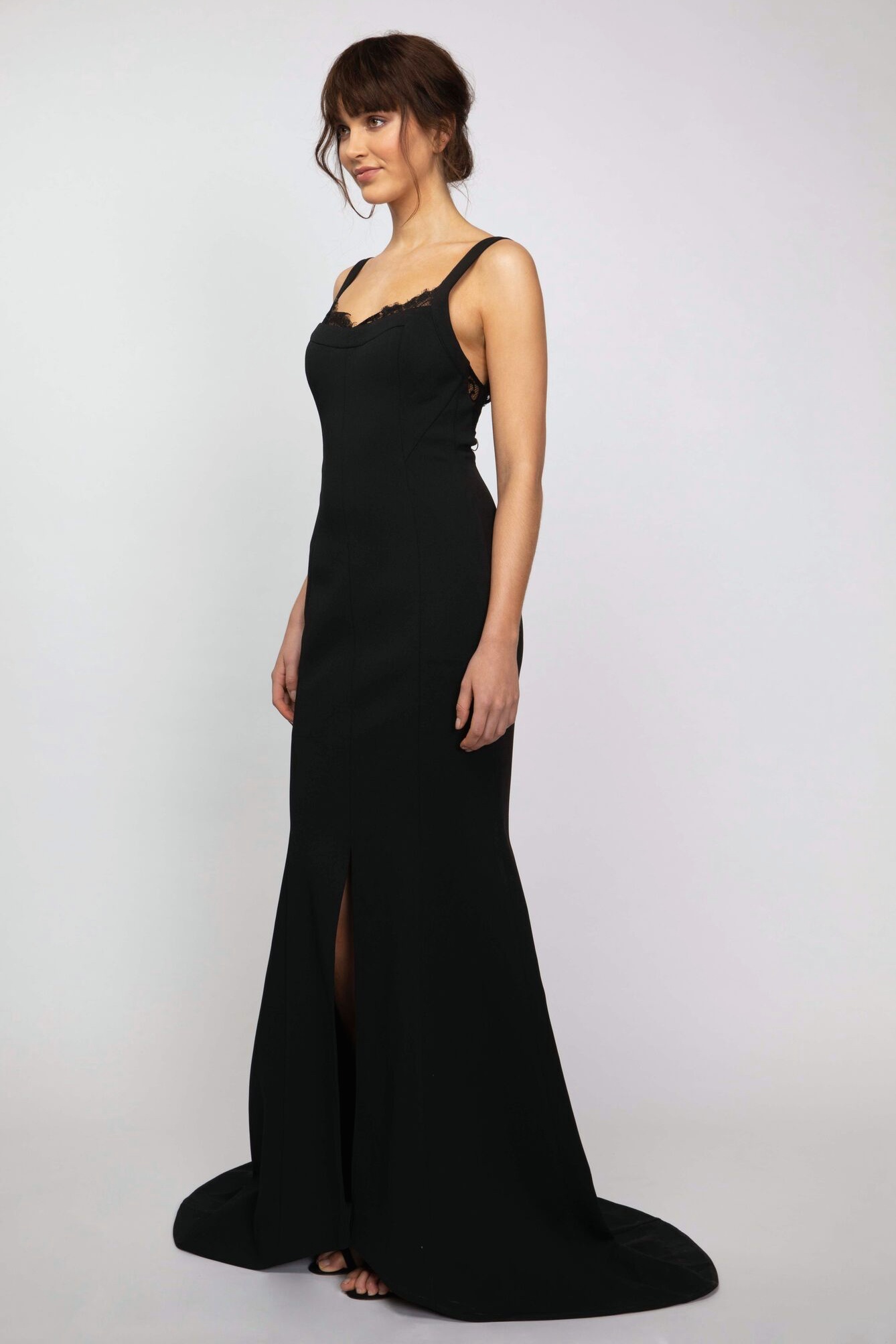 Sheer Lace Trim Gown With Split Black – Haute on High